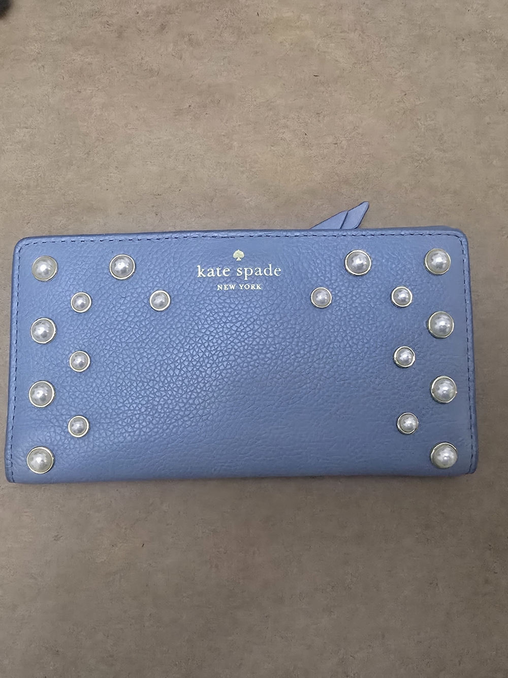 Kate Spade Light Blue Blue Pearl-Stud Leather Wallet